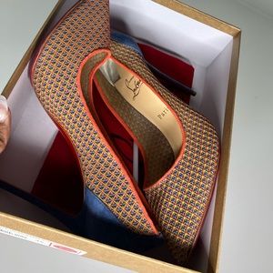 Christian Louboutin Blue Follies Lace 100 Banana Smoothie Stiletto Heel 42 Pumps